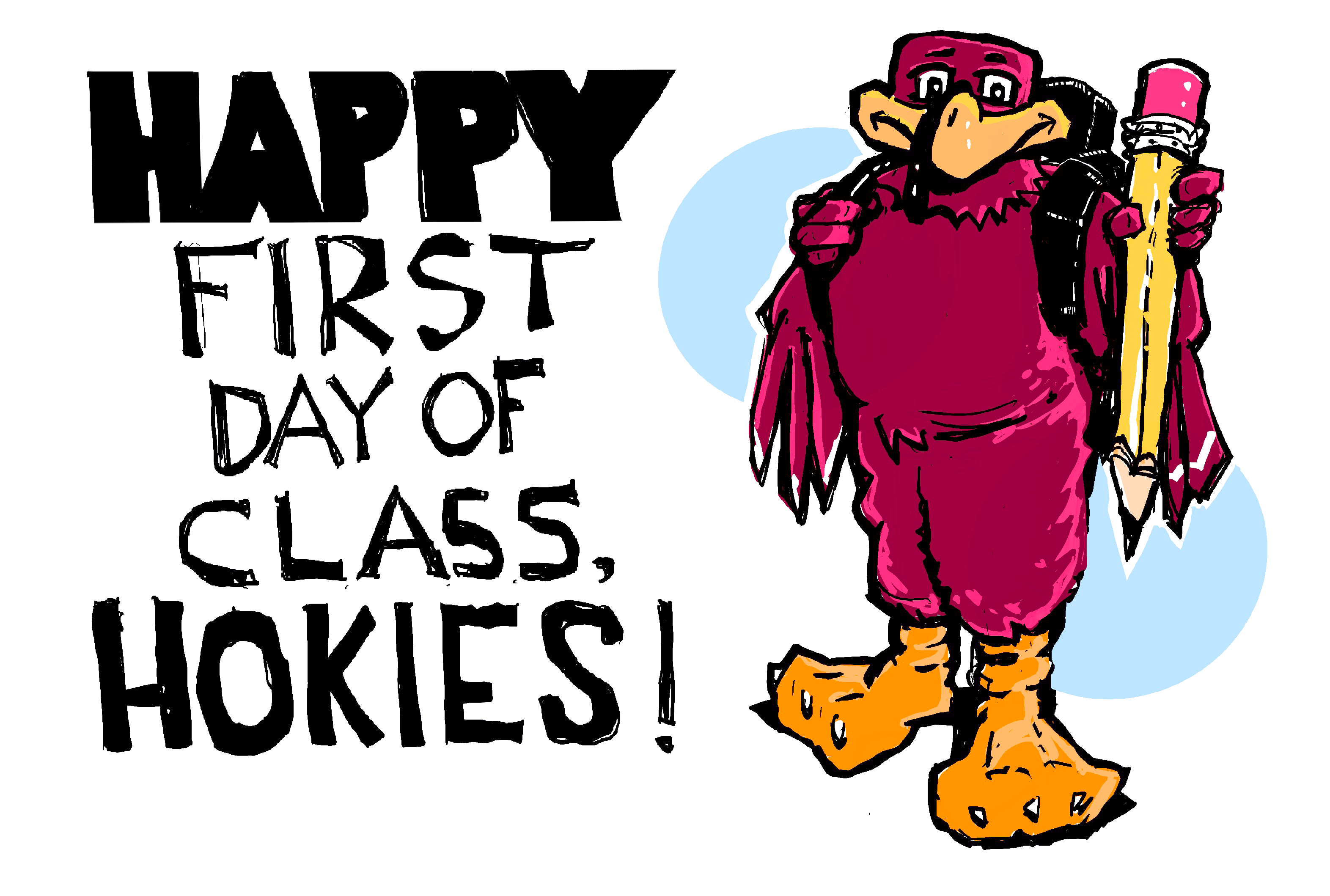 Digital sketch of the hokiebird holding a giant pencil