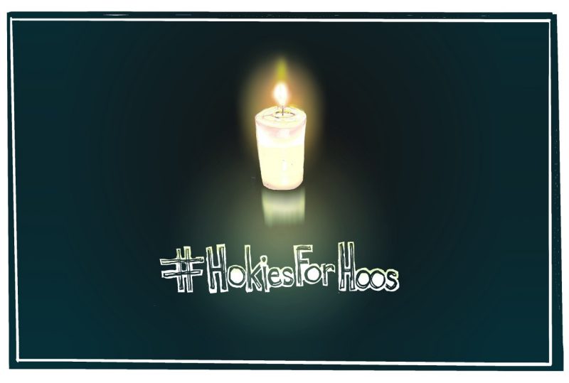 Digital sketch of a candle and hashtag Hokies for Hoos