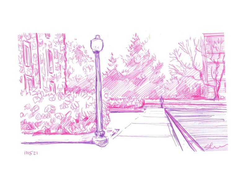 Ink light post in pink and purple ball point pen