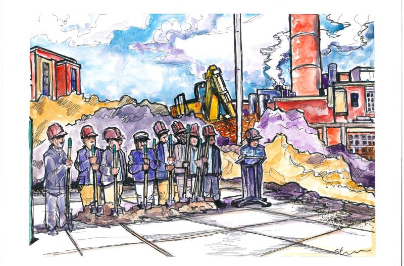 Sketch of a groundbreaking ceremony