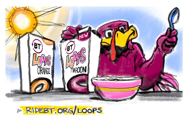 Digital sketch of the HokieBird enjoying BT Loops!