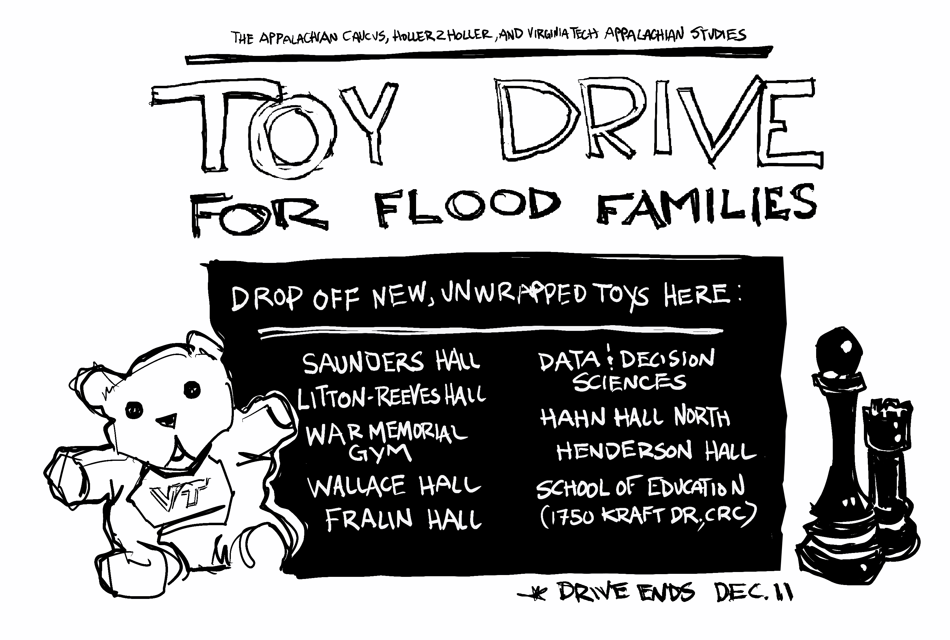 Digital promtion of toy drive from appalachian caucus for flood families