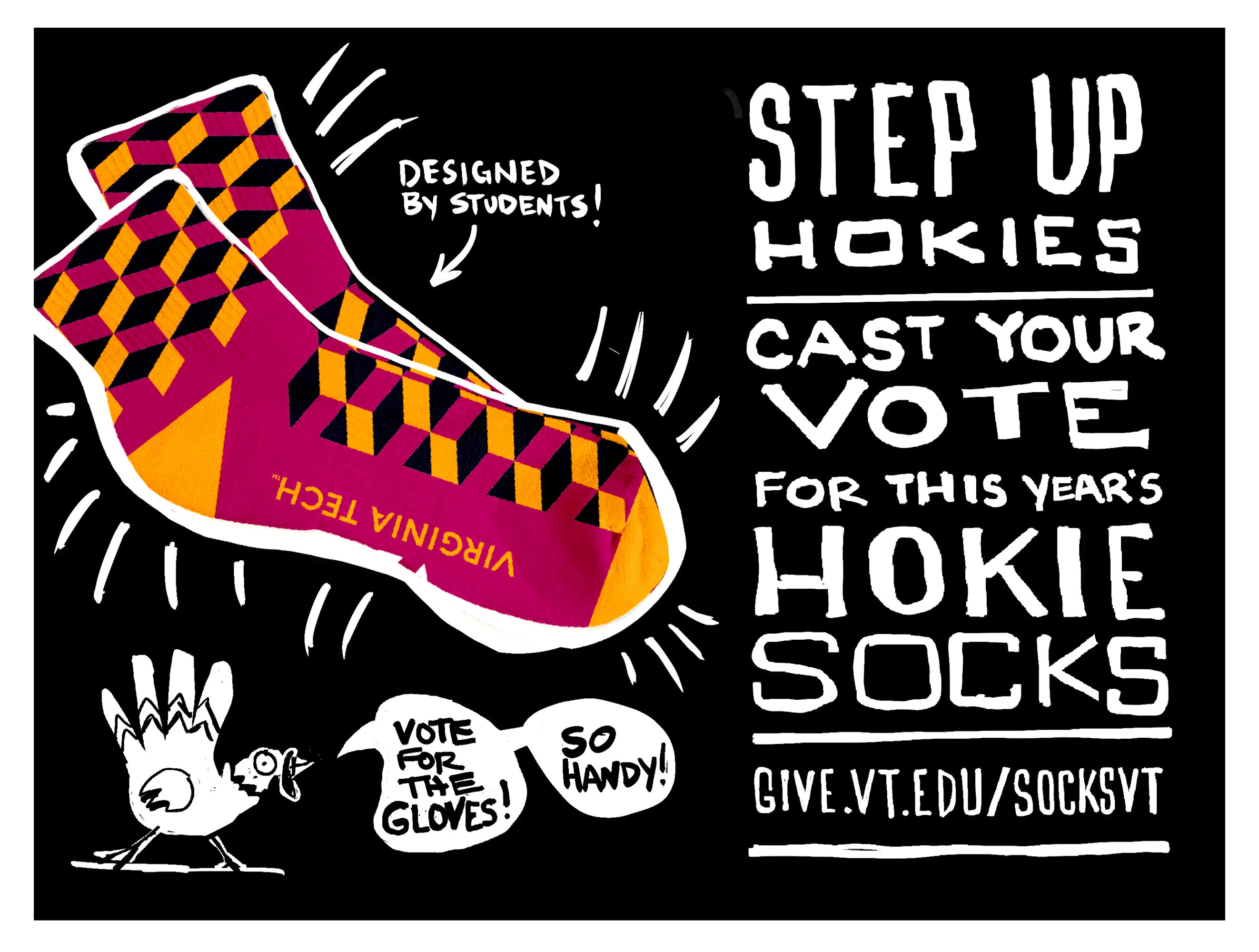 Digital sketch of a call to action to vote for sock designs