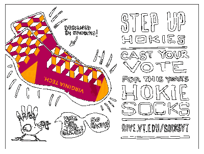 Digital sketch of a call to action to vote for sock designs