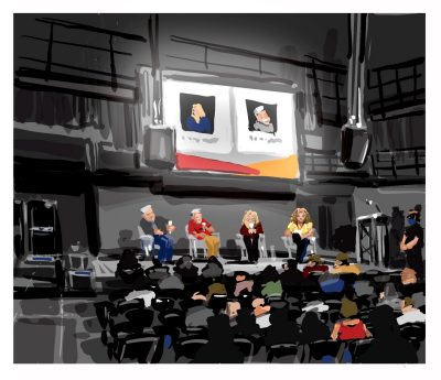 Digital painting of  Past, Present & Future: A Celebration of Title IX at Virginia Tech in the Cube