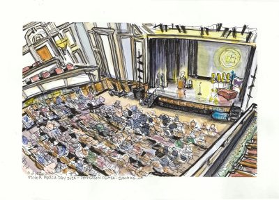 Ink and watercolor sketch of Match Day 2022 at the Jefferson Center in Roanoke Va