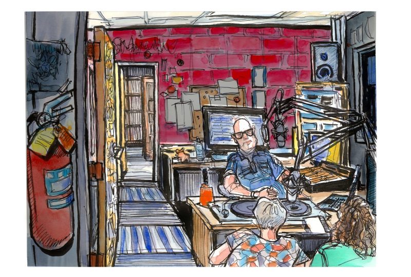 Ink and watercolor show featuring VTPD officer John Tarter interviewing employees from Cook Counseling Center on his wekly Thursday morning show on WUVT