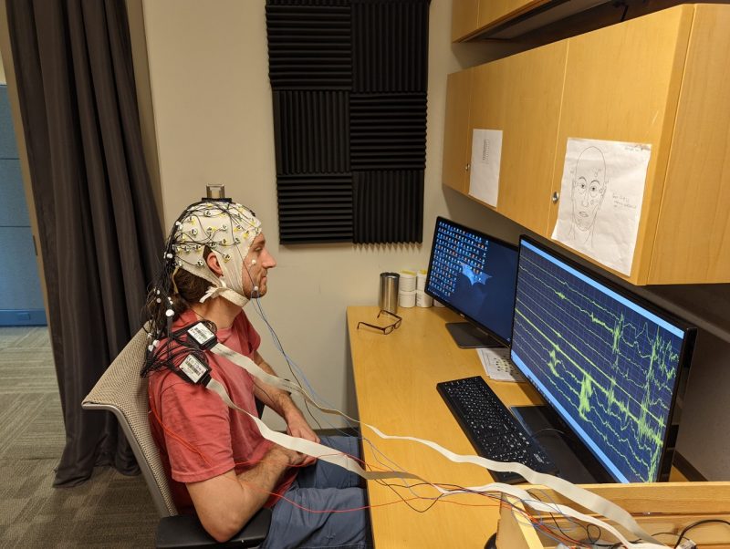 student models sleep cap worn during experiments