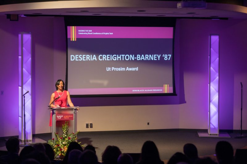 THAT I MAY SERVE: Deseria Creighton Barney received the Ut Prosim Award at the 2018 Black Alumni Reunion.