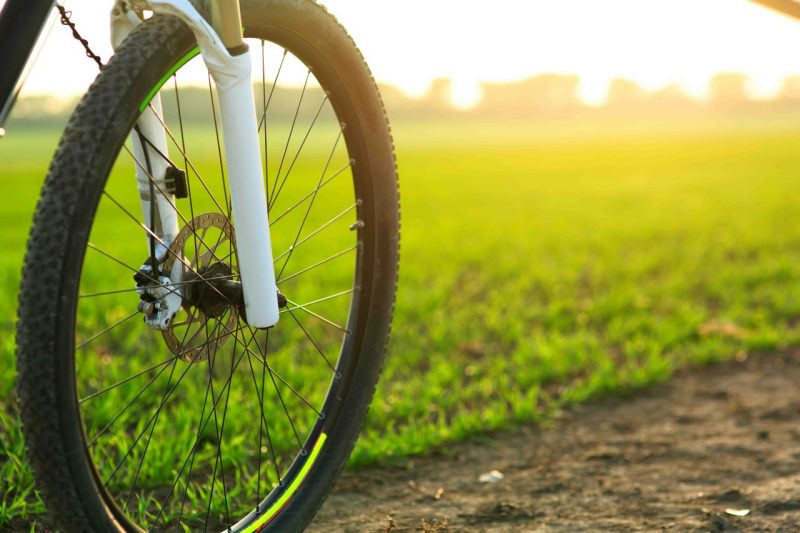 bicycle on a road against sunset. 