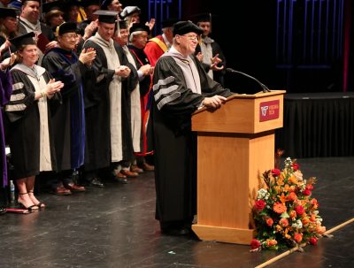Greg Daniel speaking at Commencement during his time as interim Dean at the veterinary college.
