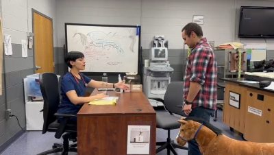 Alejandra Soto Lomboy (on left) during a research skit.