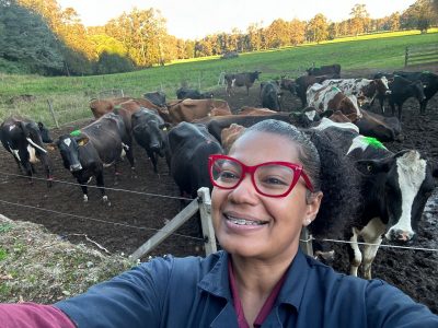 Ana Ryan with cows.