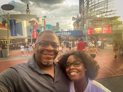 Sydney Thompson with another person at universal.