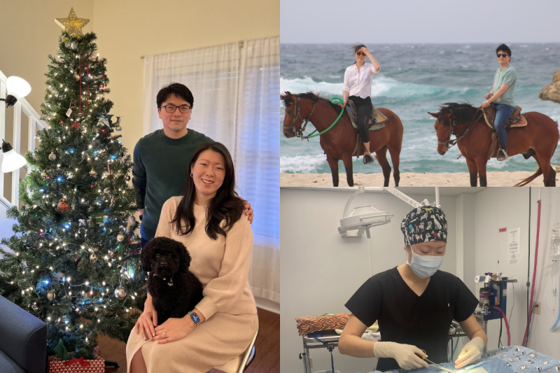 Photos of Amber Lee Huh, her partner, and her dog