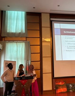 Louhan Dembele presenting to faculty and students at Malawi University of Science and Technology. Also pictured: Albert Annan and Bella Rowland.