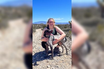 Kelsay Bratton with her dog during a hike.