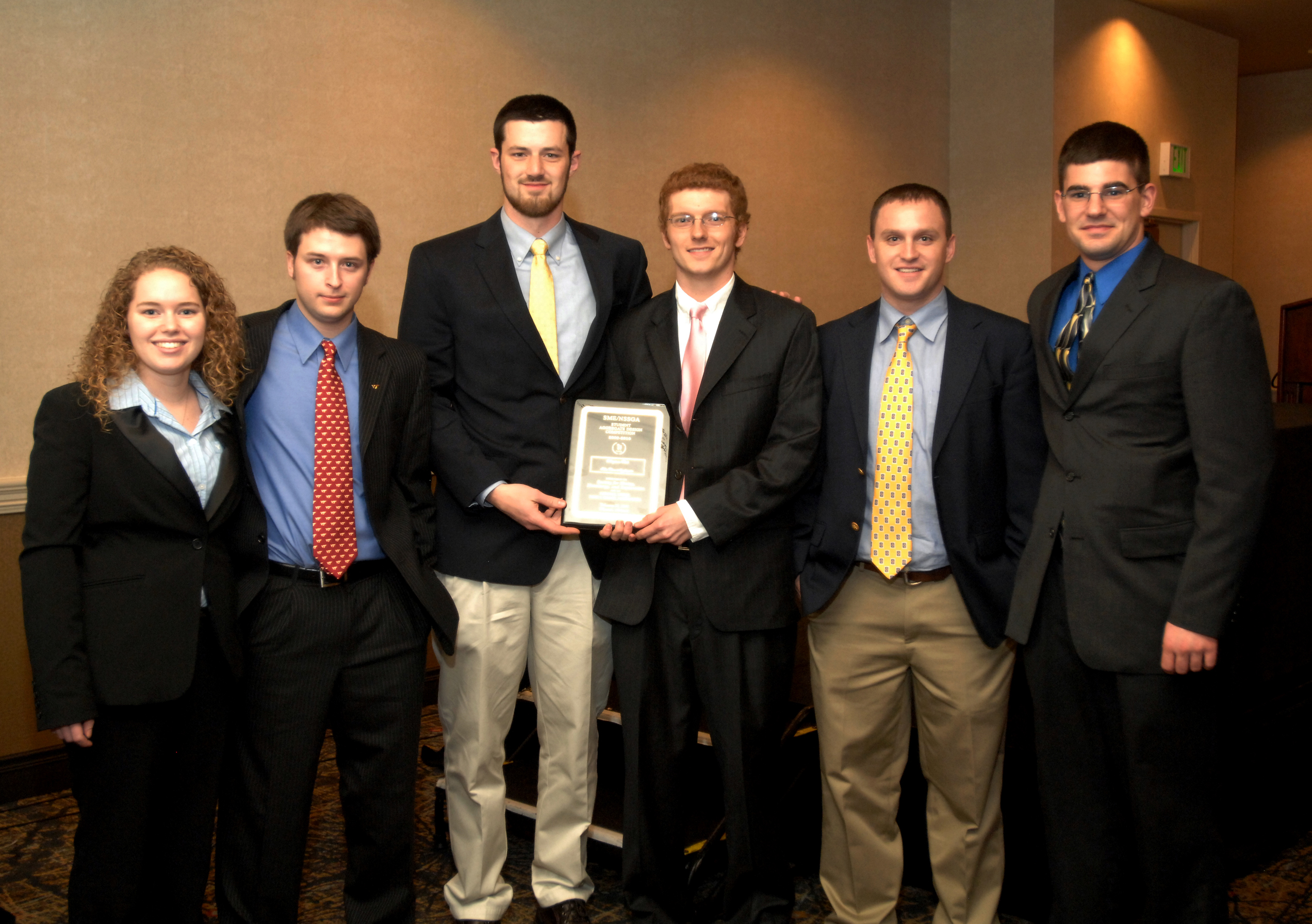 Members of New River Aggregates are pictured with their top prize in this year's SME/NSSGA Student Design Competition. Left to right are: Susie Underwood, Scott Hutchins, Ben Fahrman, Blane Bowers, Ricky Rose and Dan Sadtler.