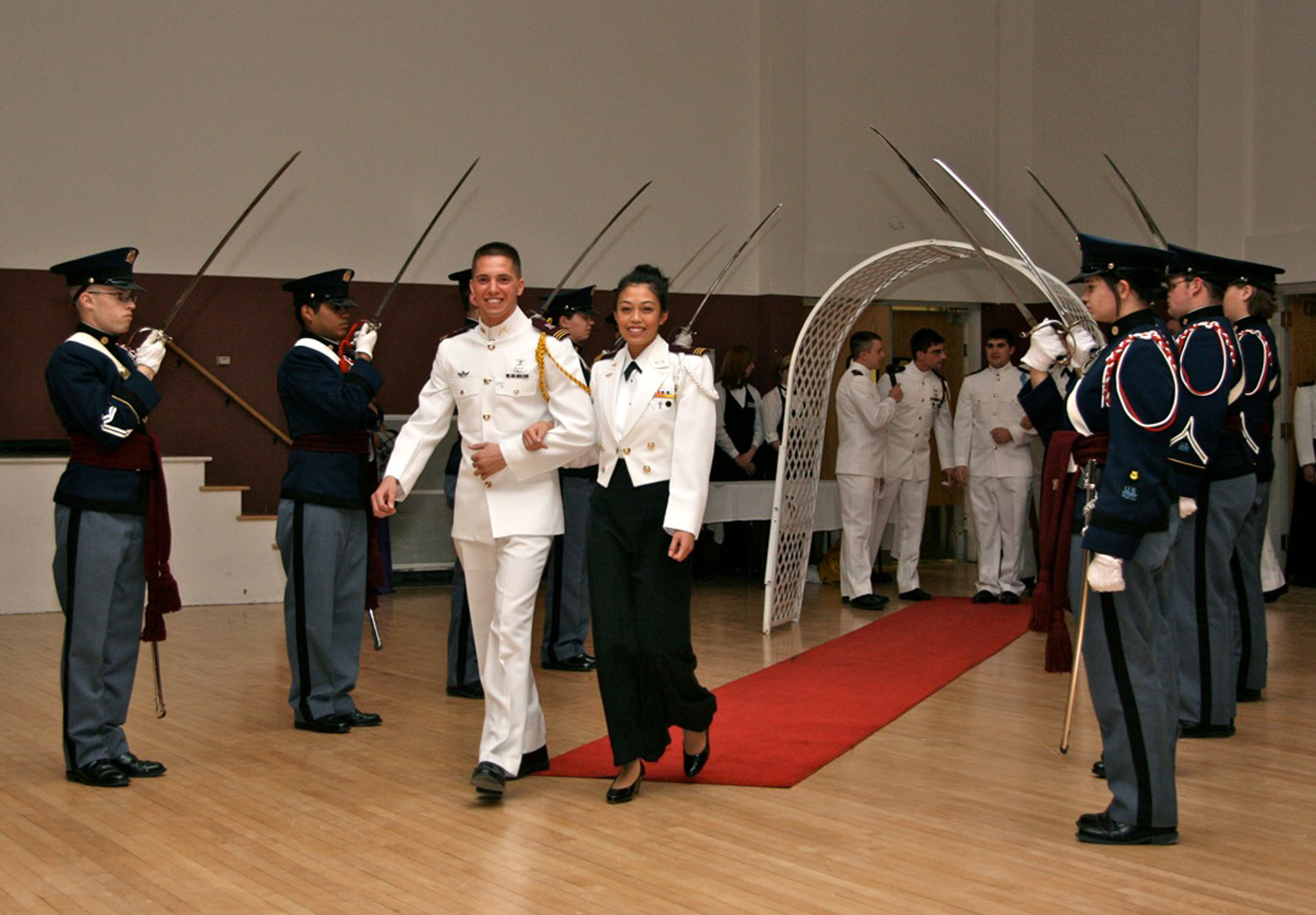 Two senior cadets being presented at the Virginia Tech Corps of Cadets Military Ball in 2010