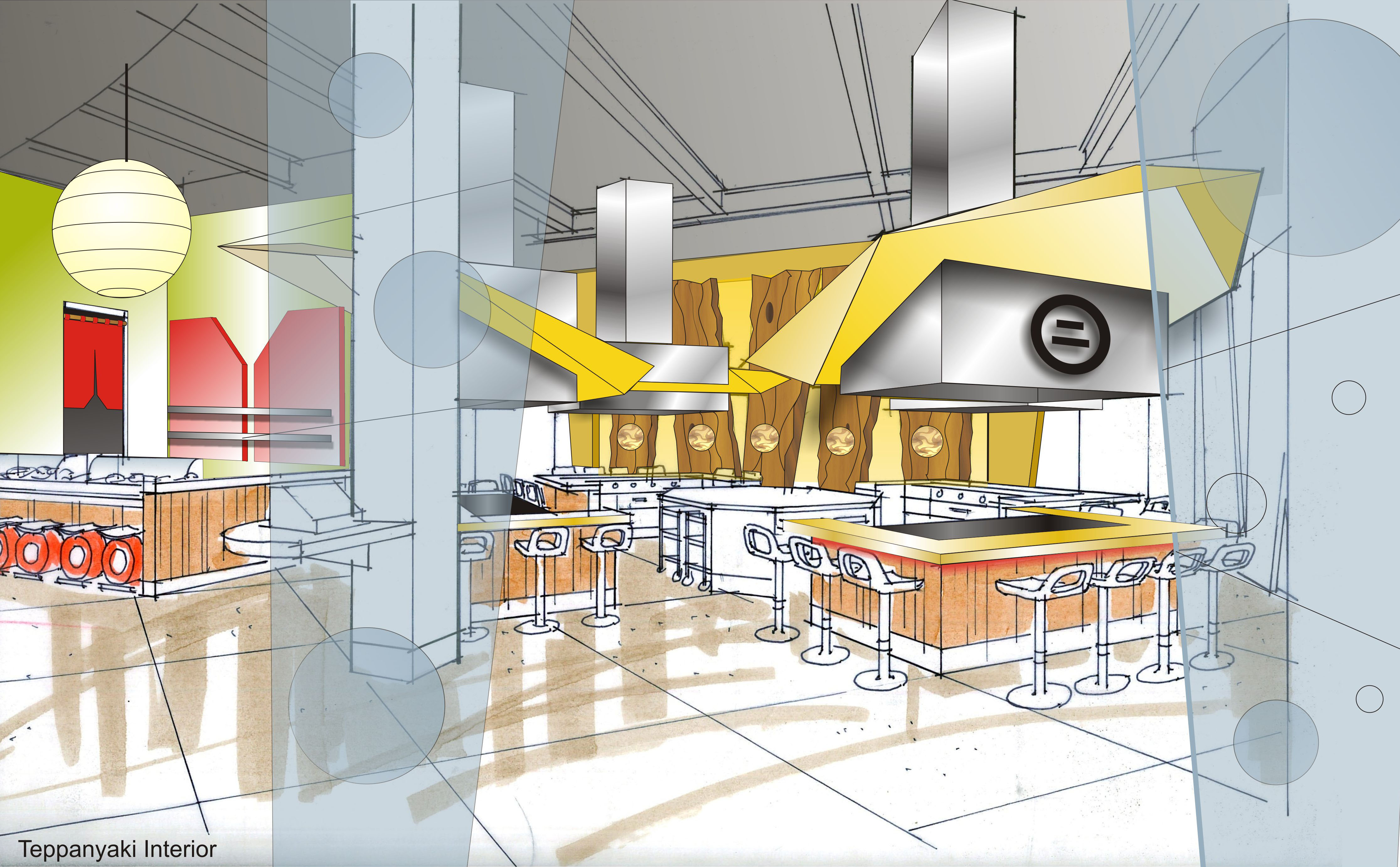 Architect's rendering of new Japanese steak house and sushi bar.