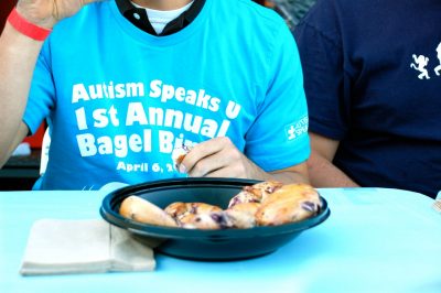 Participants at the Bagel Binge competed in rounds against each other to see who could eat the most bagels in a short amount of time.