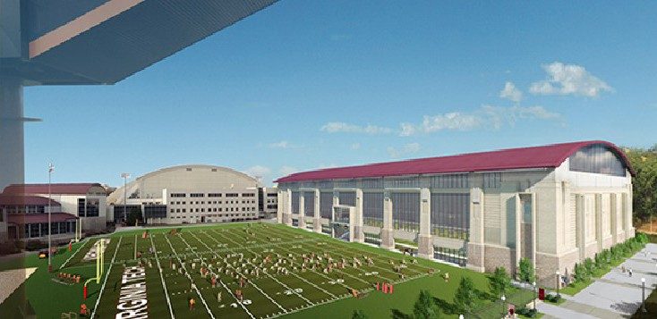 Architectural rendering of the proposed indoor athtetic practice facility
