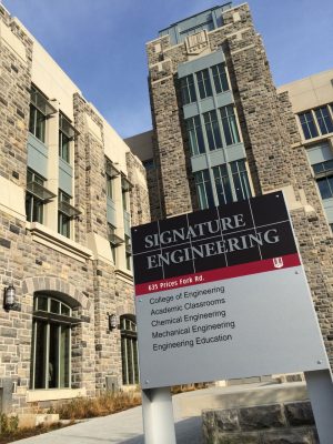 One of the new entrance signs installed outside of the Signature Engineering building.