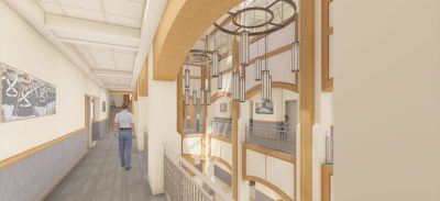 Corps Leadership and Military Science Building interior atrium rendering - second floor