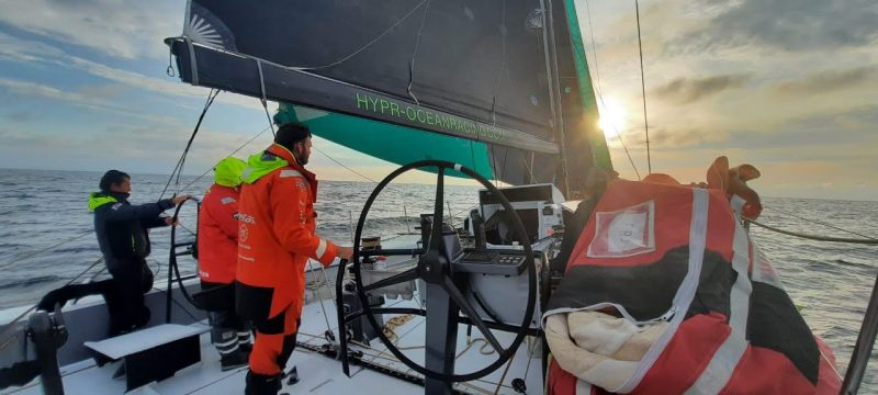 Virginia Tech master’s student Hugh Dougherty aboard Hypr Volvo Open 70 in the 49th edition of the Rolex Fastnet Race. 