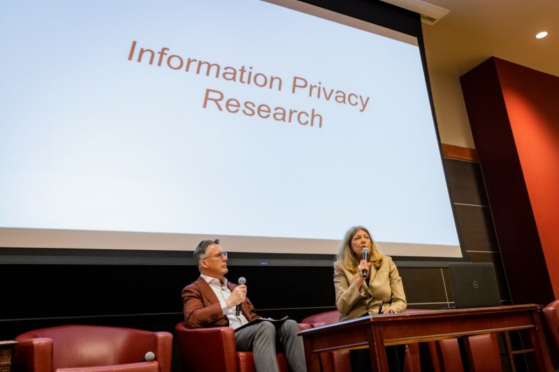 Two people discuss internet privacy