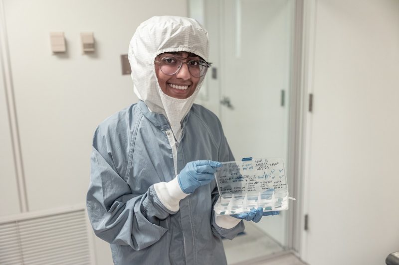 Photo of Sheena Deivasigamani, who participated in Virginia Tech’s innovative Chip-Scale Integration curriculum that had students work on a project with Micron Technologies Inc. during the 2022-23 academic year. She will intern with Micron this summer and return as a graduate student in the fall.