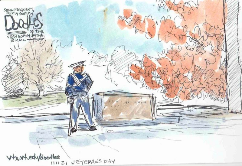 Ink and watercolor quick mini-Doodels of Veterans Day moments