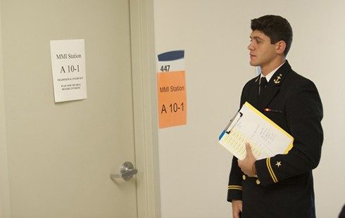 A prospective student prepares for an interview at the Virginia Tech Carilion School of Medicine