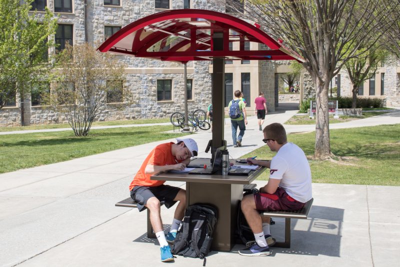 Outdoor wi-fi access gives students the opportunity to connect to the internet from a solar powered table. outside. The table was the brainchild of Patrick Gallagher of Nashville, Tennessee, who graduated in 2016.