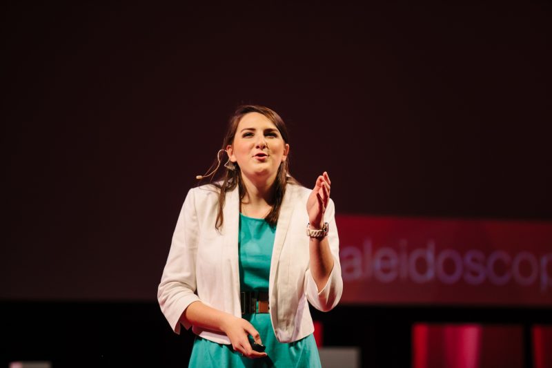 Student Elizabeth Galbreath on stage at TEDxVirginiaTech 2015