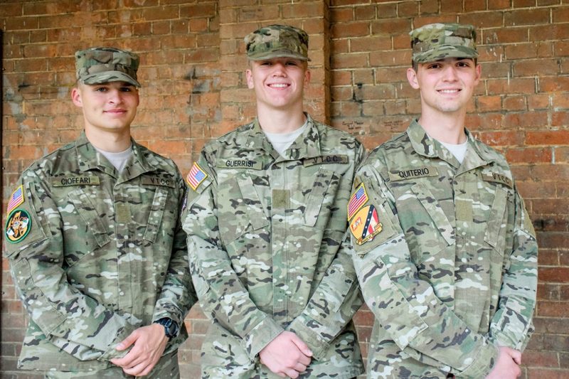 Flag Cadets for Duke From left are Cadets Joseph Cioffari, Daniel Guerrisi, and Sean Quiterio.
