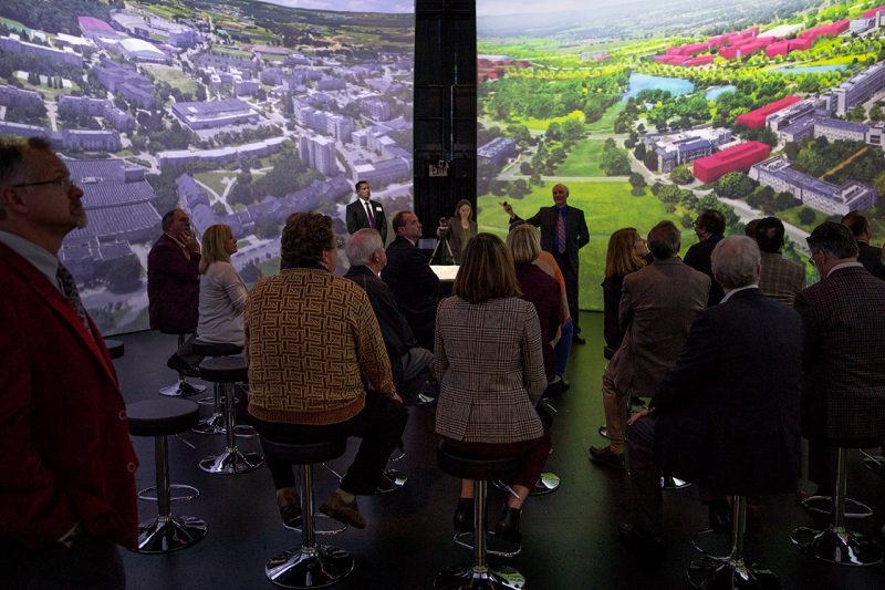 Campus planners use screens within the Cube to create an immersive experience.