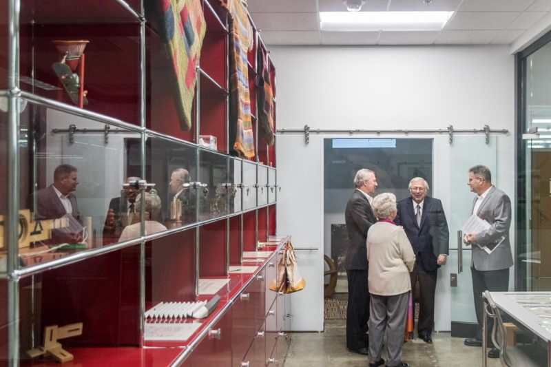 Jack Davis, Lucy Ferrari, and Frank Weiner speak with former Virginia Tech President and College of Architecture and Urban Studies Dean Charles Steger at the archive's reception.