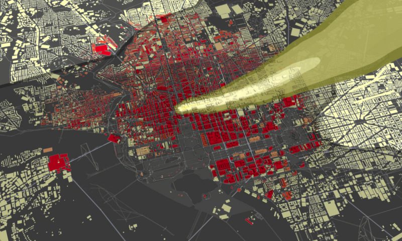 A graphic showing the plume of a nuclear detonation in Washington, D.C.