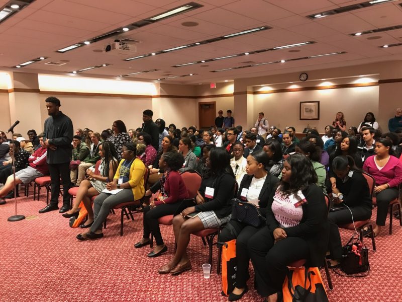 Visiting undergraduates from 17 Historically Black Colleges and Universities and Minority Serving Institutions as current Virginia Tech graduate students questions about graduate life, the admissions process, and living in Blacksburg during the HBCU/MSI Research Summit.