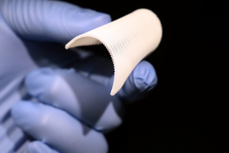 A printed flexible sheet of piezoelectric smart material (Photo by H. Cui of the Zheng Lab)