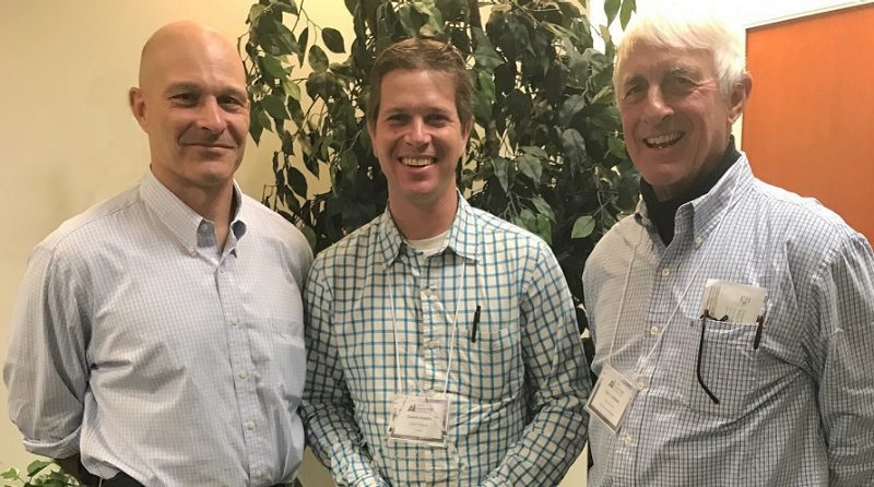 Left to right: Chris Lawrence, state cropland agronomist for USDA-NRCS; Franklin County farmer Daniel Austin of Green Sprig Ag; and, Dan Luebben, son of Carl.