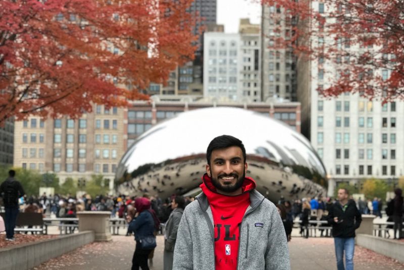 Faizan Hasnany poses in Chicago's Millennium Park.