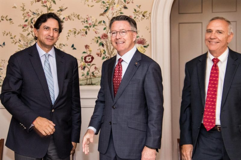 President Sands, center, with Thapar president at left and provost at right