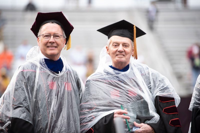 President Tim Sands and Frank Beamer '69, the legendary Virginia Tech coach who gave the 2019 commencement address