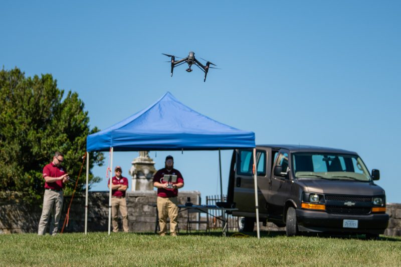 Virginia tech employees fly drone