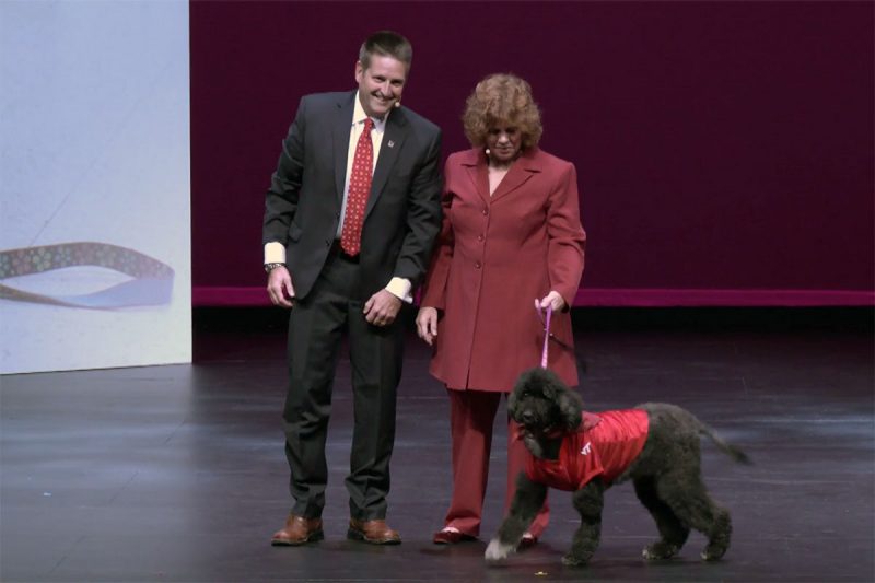 Campaign kickoff event: VMCVM's John Rossmeisl and Laura Kamienski with her dog, Emily