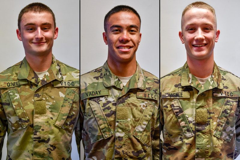 From left are cadets Aidan O’Neill, Zachary Vaday, and Richard Weikle.