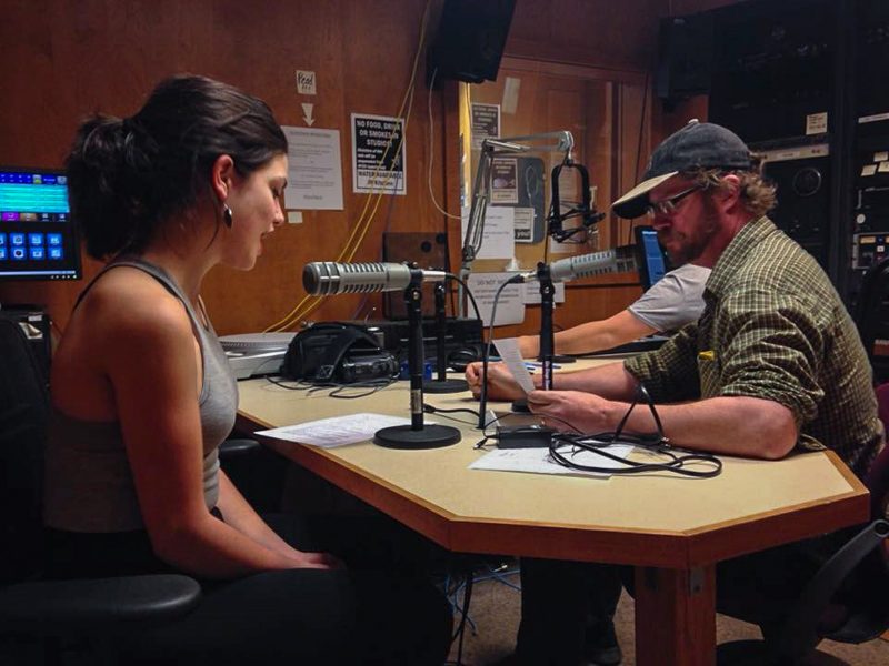 Ellie Muraca (left) and Tyler Magill (right) of the University of Virginia Library record audio for one of Muraca’s many audio projects.
