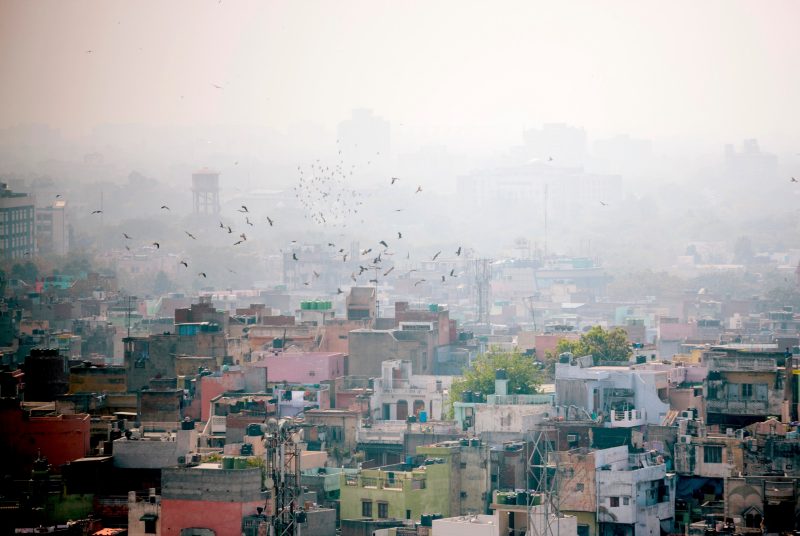 The air over in Delhi, India, is shown as heavily polluted in this stock image